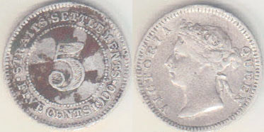 1900 Straits Settlements silver 5 Cents A005673